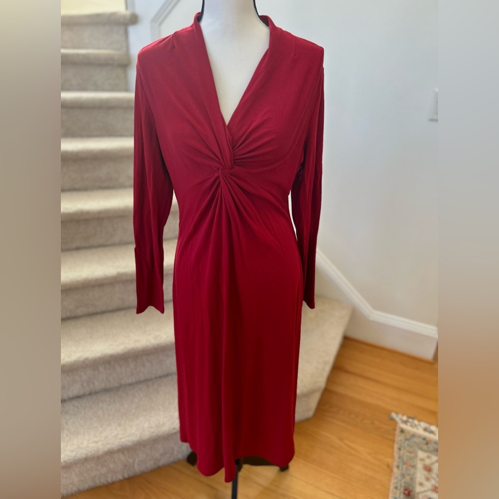 Talbots Cherry Red Crepe Twist Front Sheath Dress - image 1